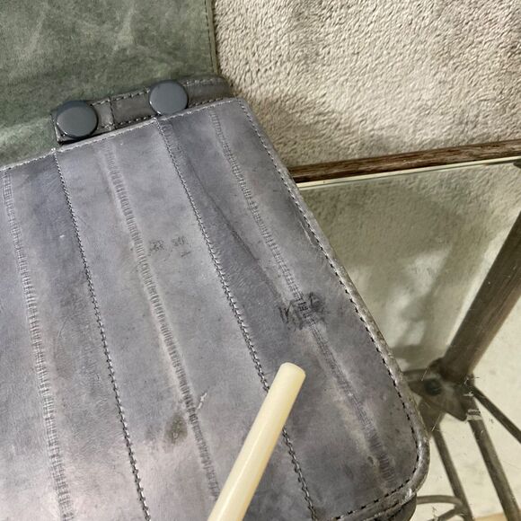 Vintage Eel Skin Leather Gray Handbag Clutch Shoulder Bag Purse removable strap - Picture 13 of 13